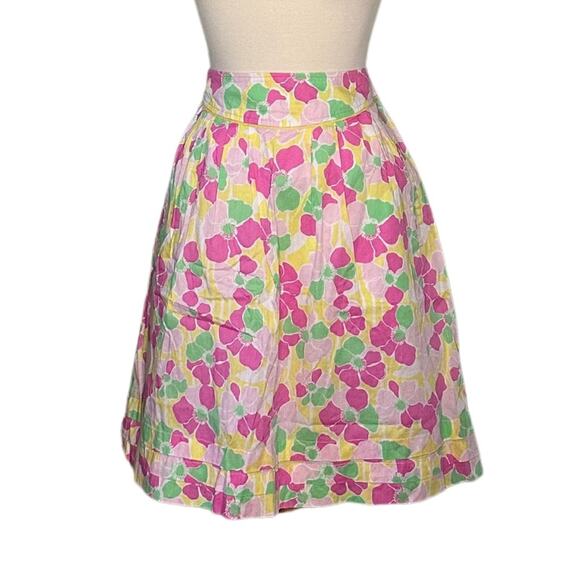 Lilly Pulitzer Pink Yellow Green Floral A Line Modest MIDI Skirt with Pockets S7 - Picture 1 of 8